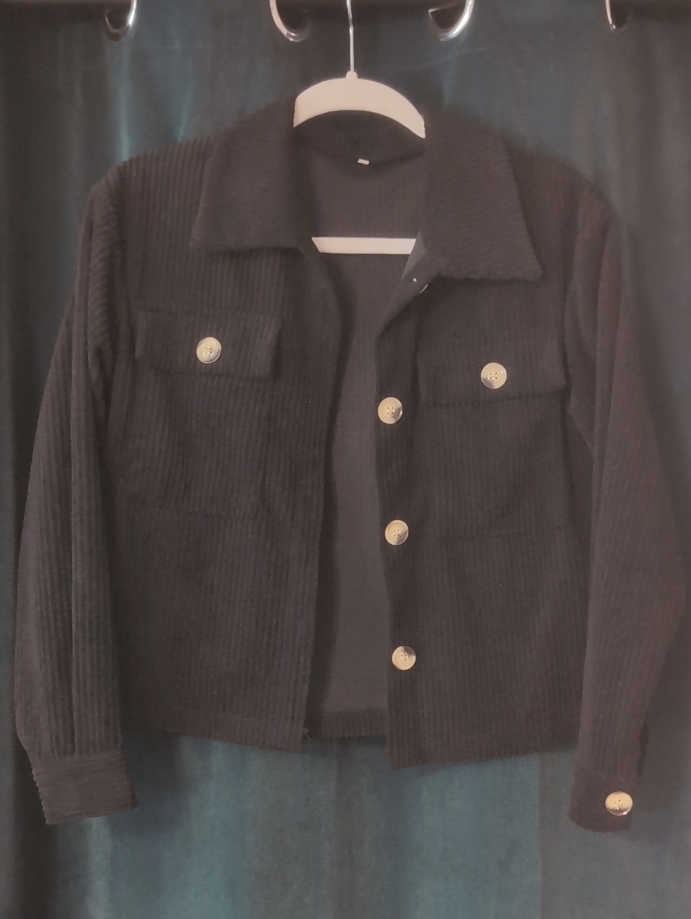 Black Corduroy Crop Button-Up Jacket